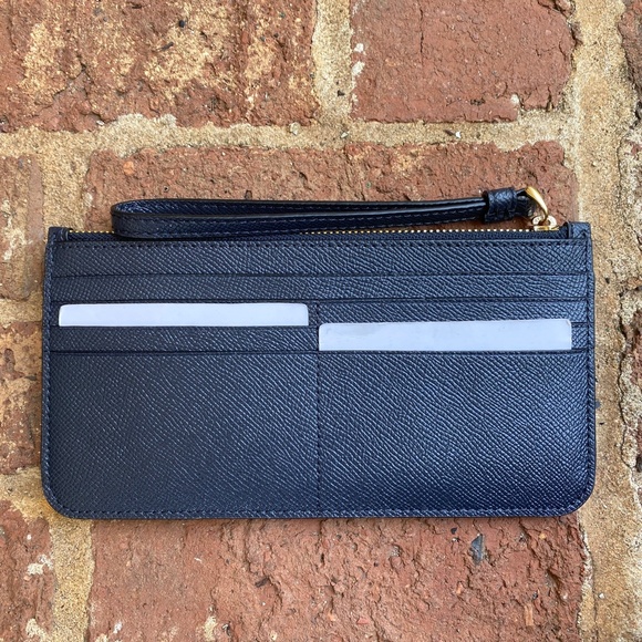 NEW Coach Black Cross Grain Leather Zip Top Wallet - Picture 2 of 6